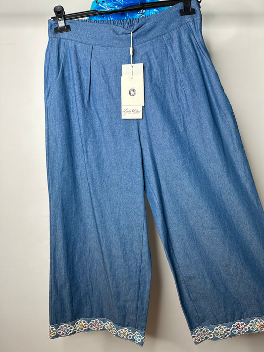 Pantaloni Palazzo di Chambray, Lady Chic - Blu