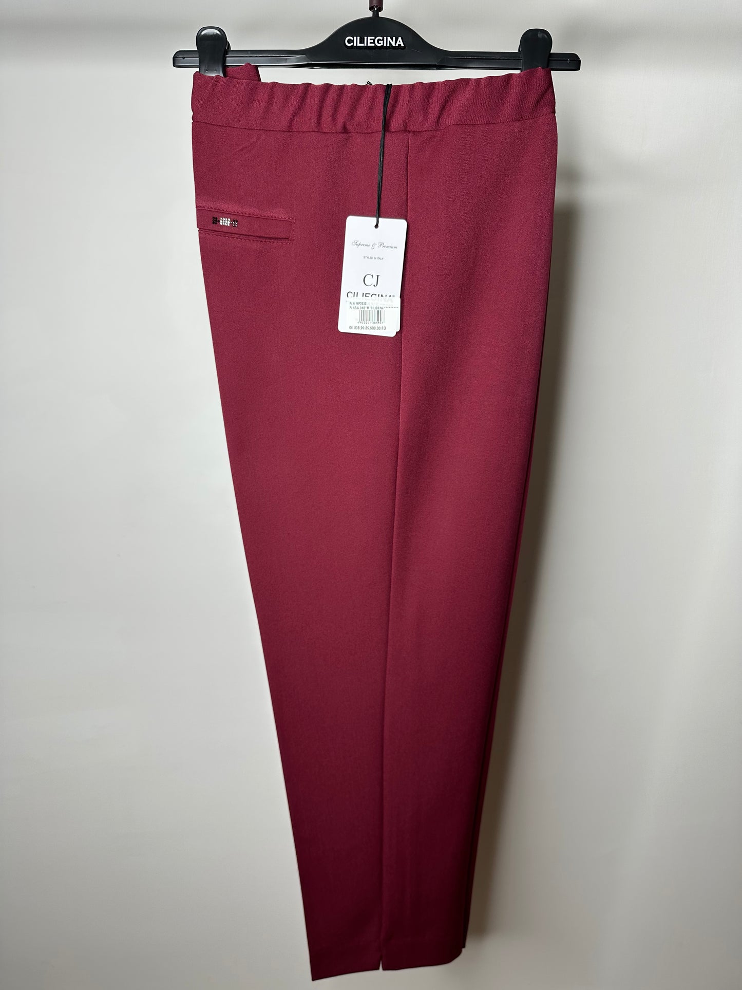 Pantaloni in Monolana, con Elastico in Vita, Ciliegina - Nero/Bordeaux