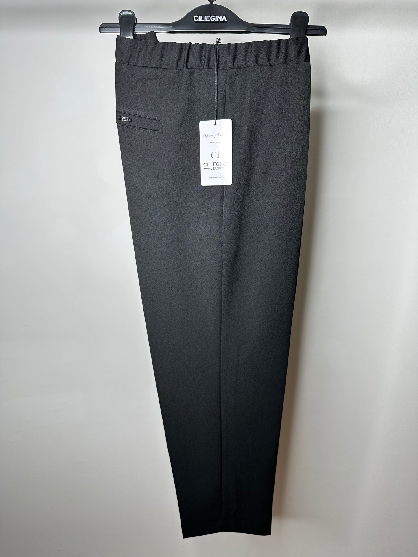 Pantaloni in Monolana, con Elastico in Vita, Ciliegina - Nero/Bordeaux