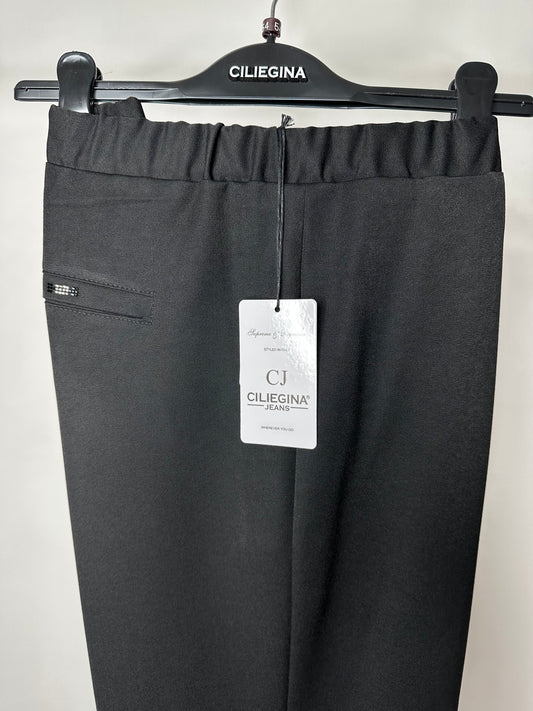 Pantaloni in Monolana, con Elastico in Vita, Ciliegina - Nero/Bordeaux