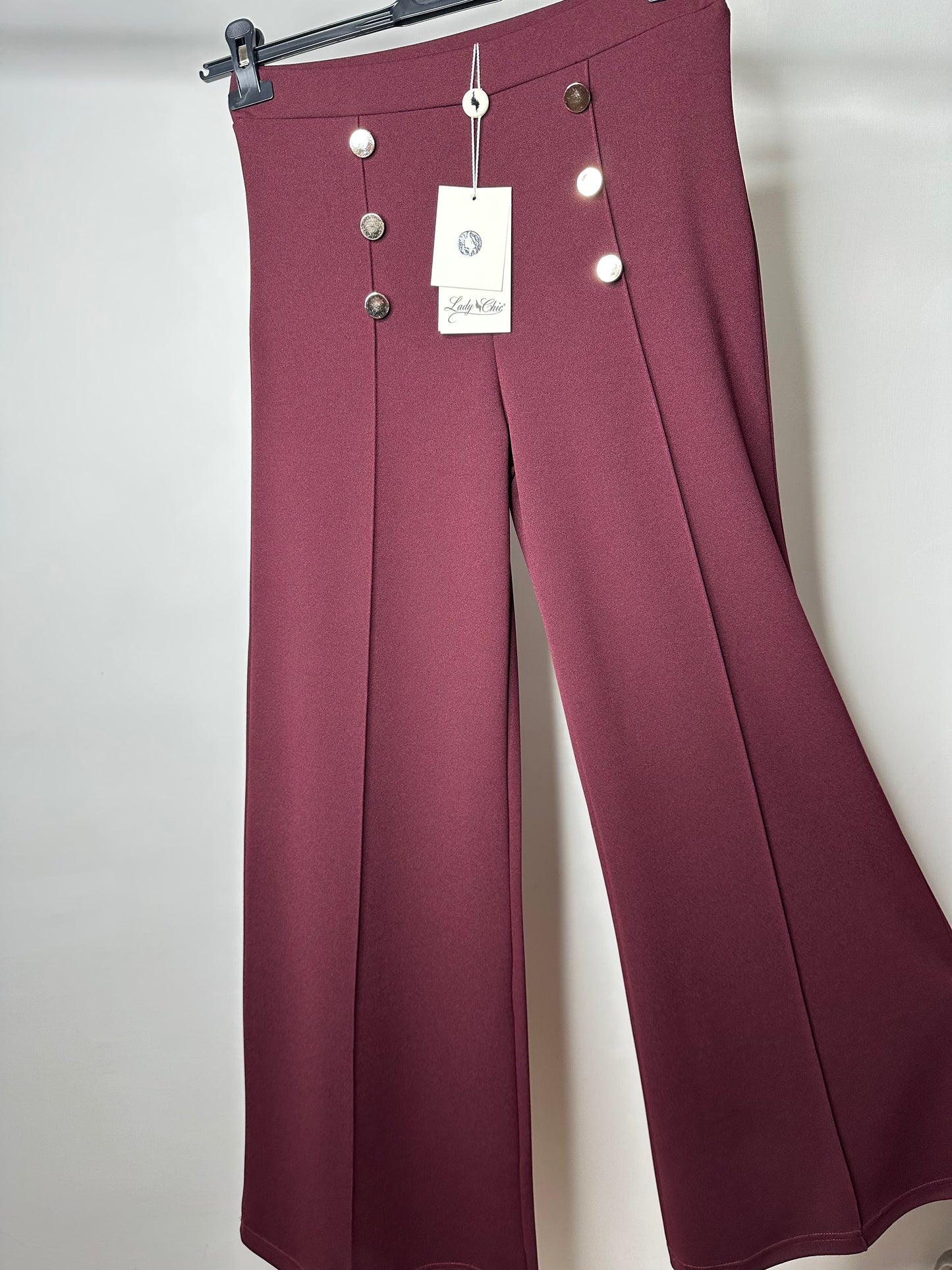 Pantaloni con Bottoni a Palazzo, Lady Chic - Nero/Bordeaux