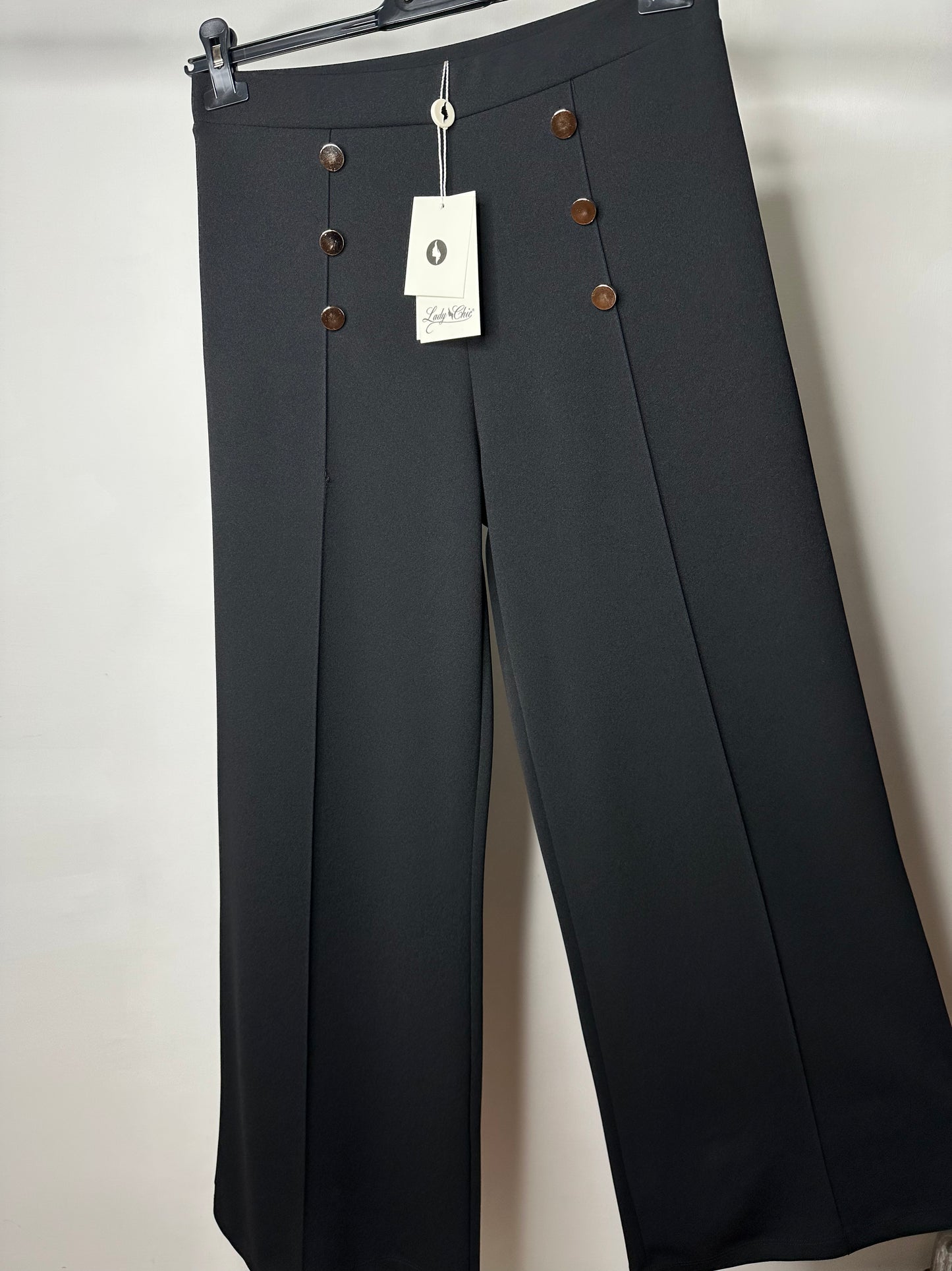 Pantaloni con Bottoni a Palazzo, Lady Chic - Nero/Bordeaux