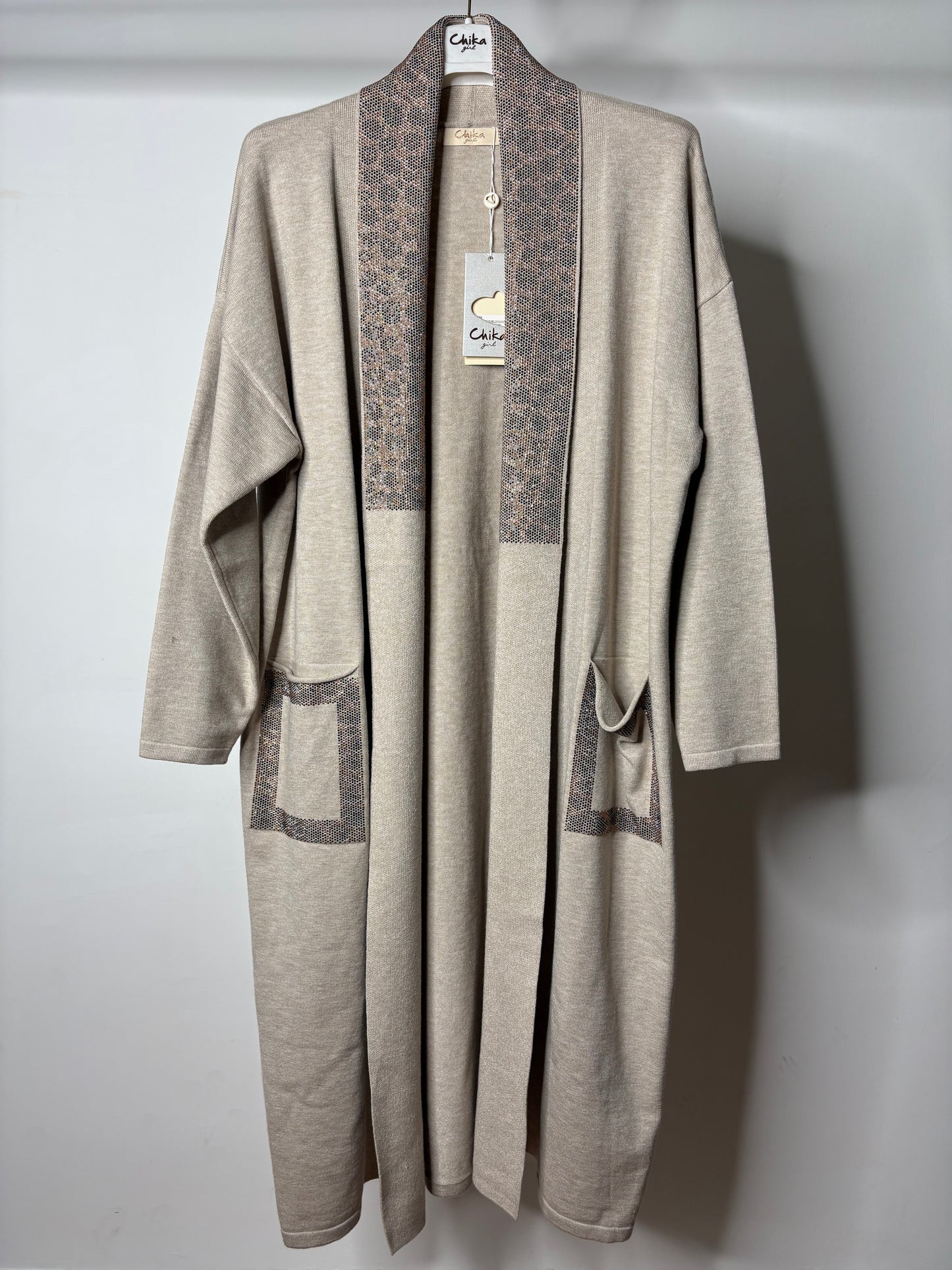 Cardigan Lungo, Chika - Nero/Beige/Fango