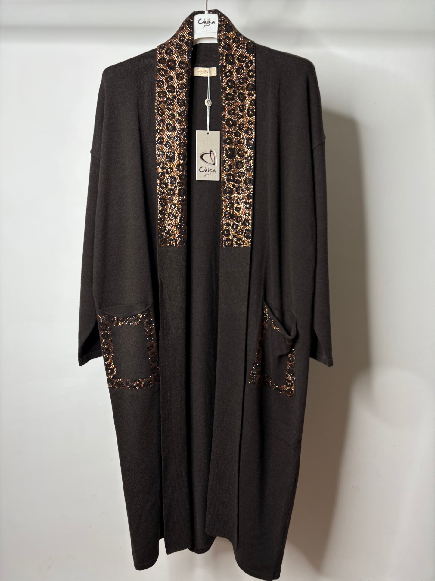 Cardigan Lungo, Chika - Nero/Beige/Fango