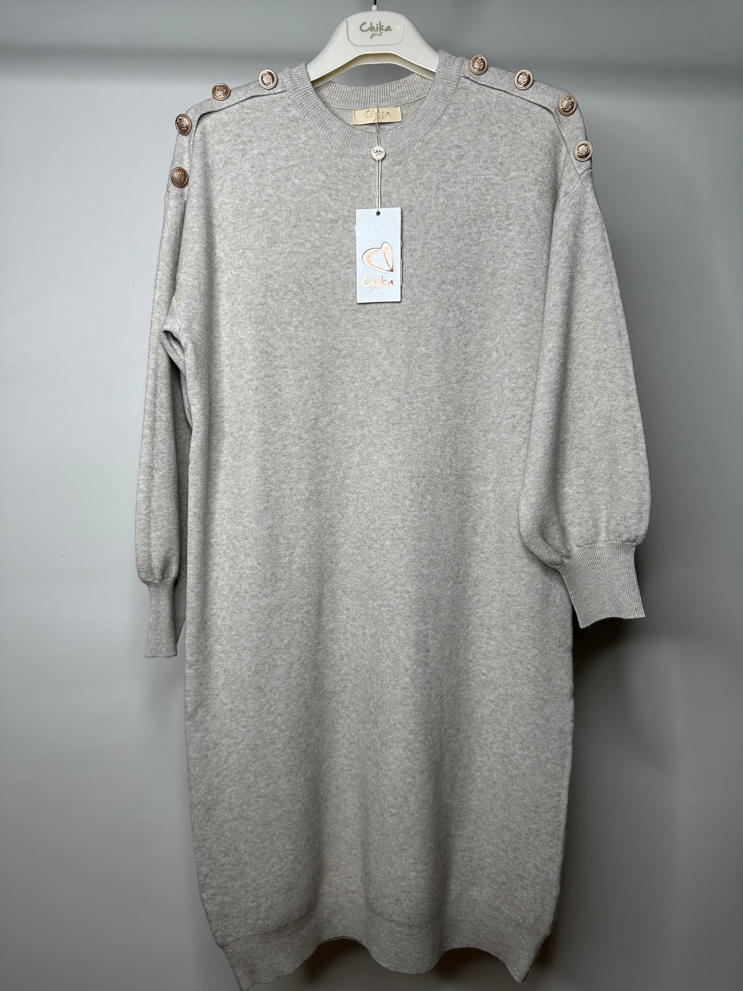 Vestito di Lana, Chika - Grigio/Beige