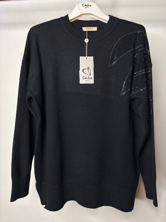 Maglia con Brillantini, Chika - Nero/Fango/Beige