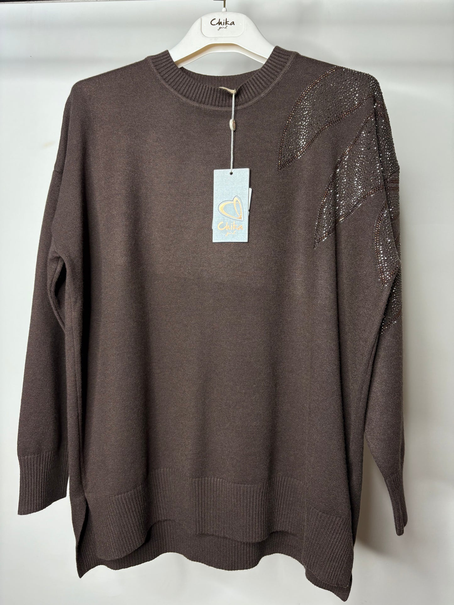 Maglia con Brillantini, Chika - Nero/Fango/Beige