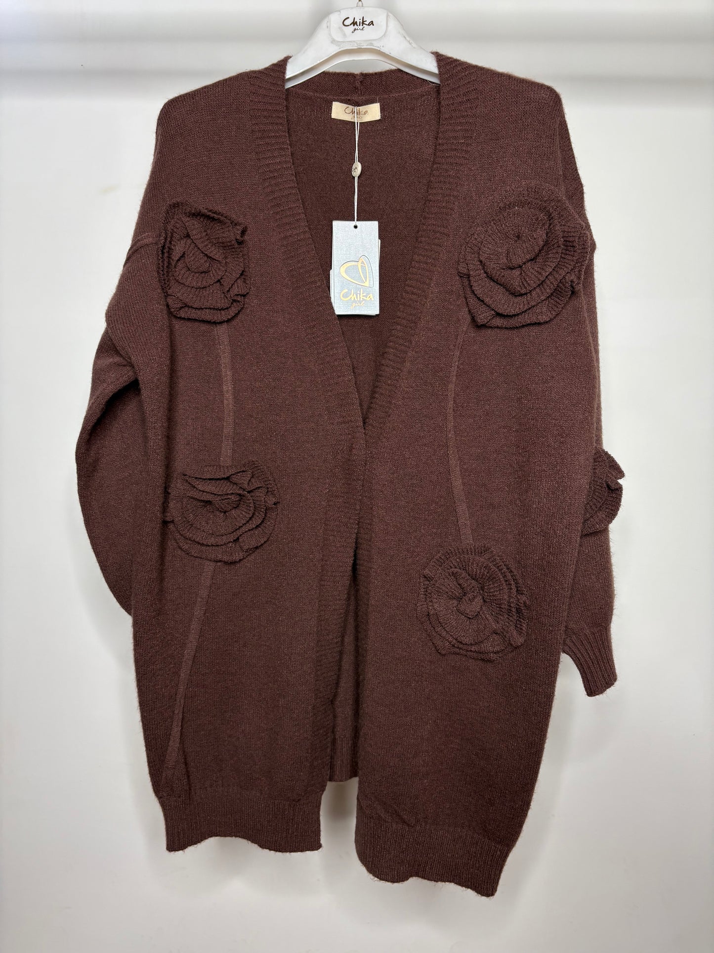 Cardigan con Rose, Chika - Bordeaux/Grigio/Fango