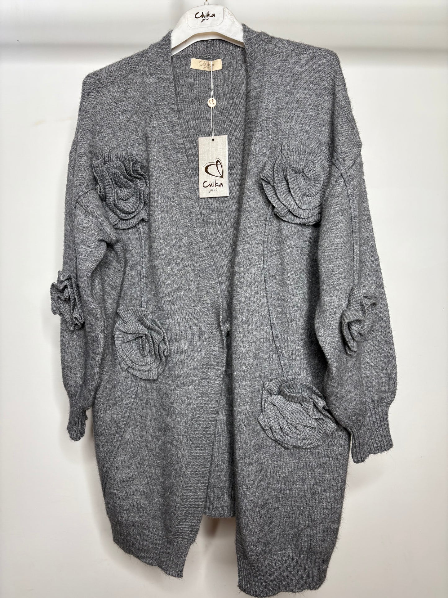 Cardigan con Rose, Chika - Bordeaux/Grigio/Fango