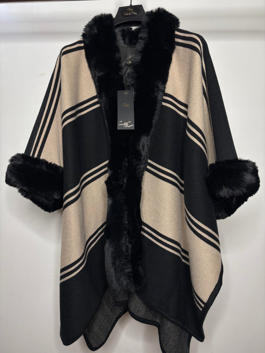Mantella con Pelliccia, Claudia Ricci - Nero e Beige