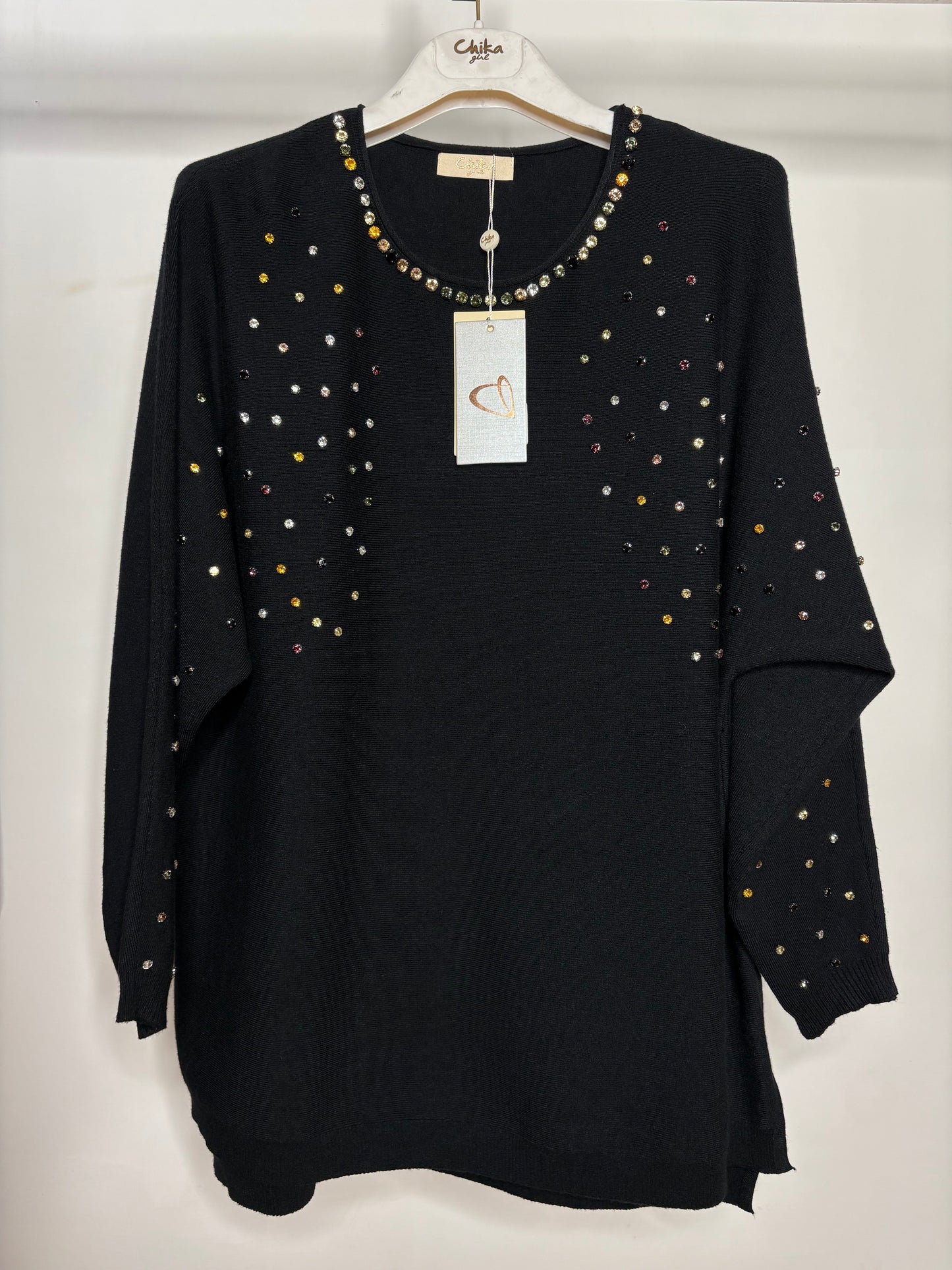 Maglia con Brillantini, Chika - Bordeaux/Fango/Nero