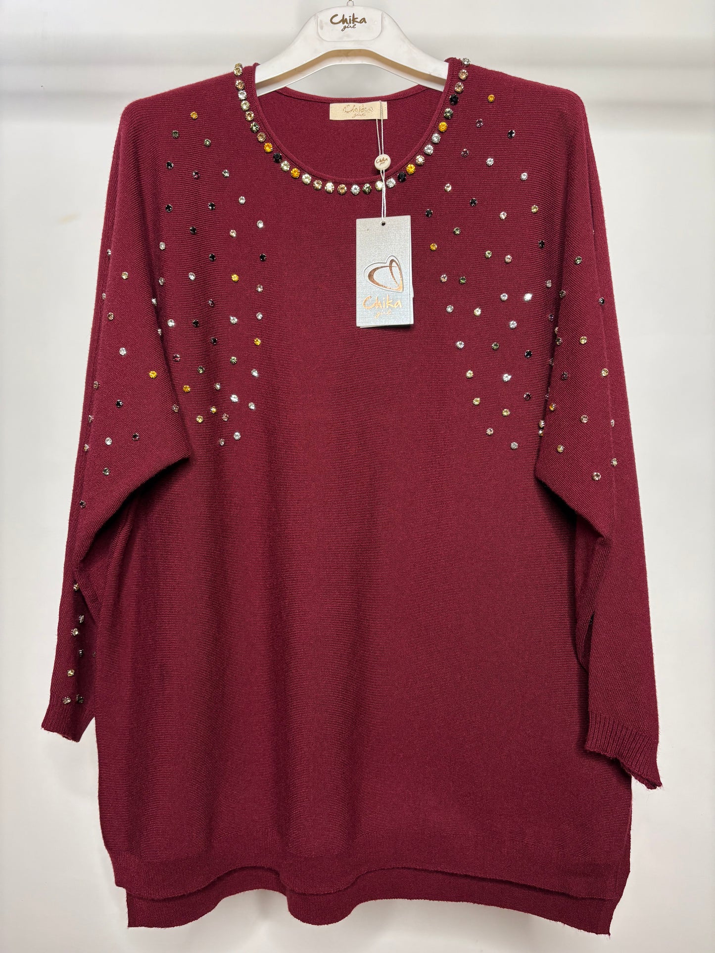 Maglia con Brillantini, Chika - Bordeaux/Fango/Nero