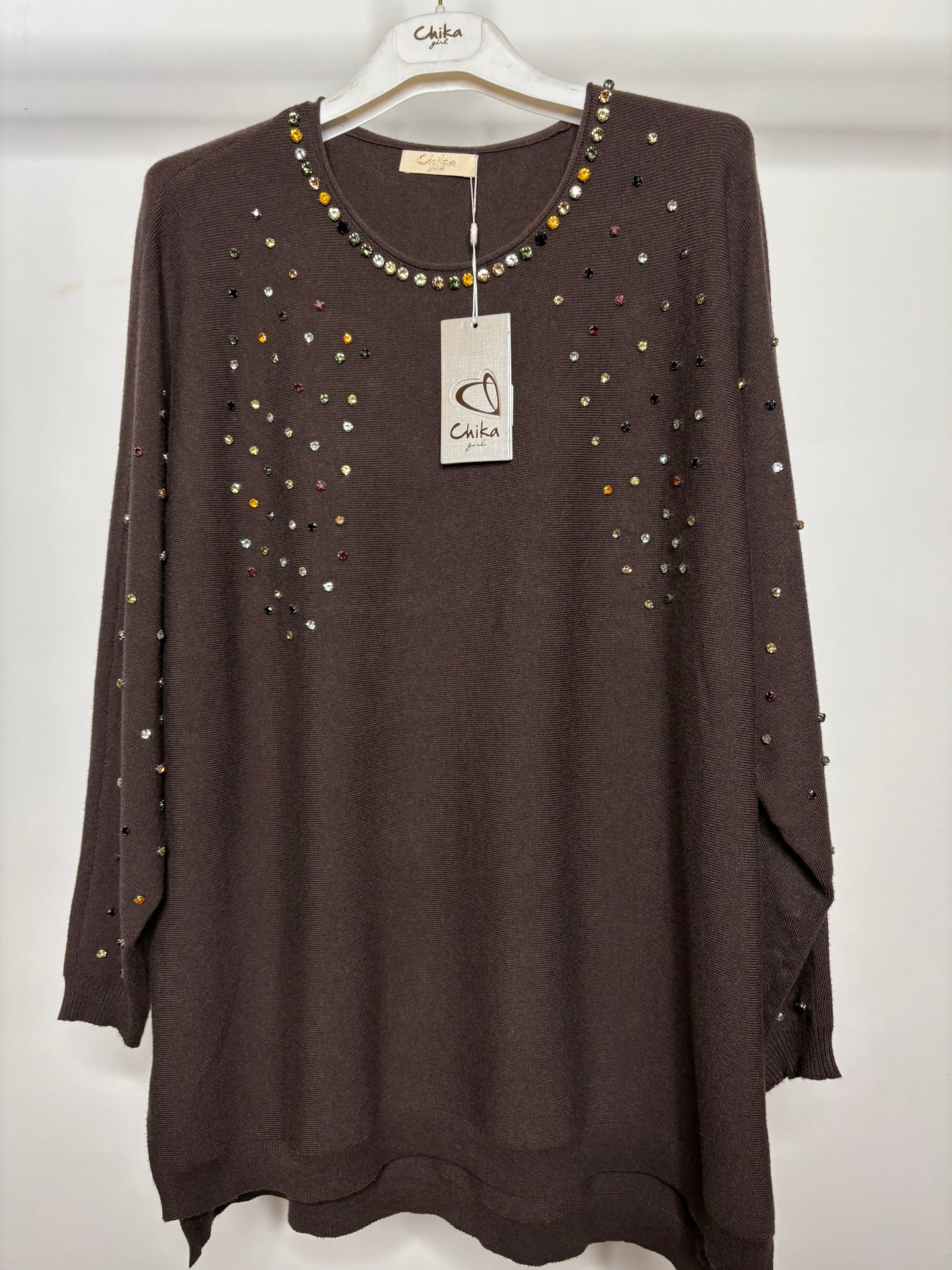 Maglia con Brillantini, Chika - Bordeaux/Fango/Nero