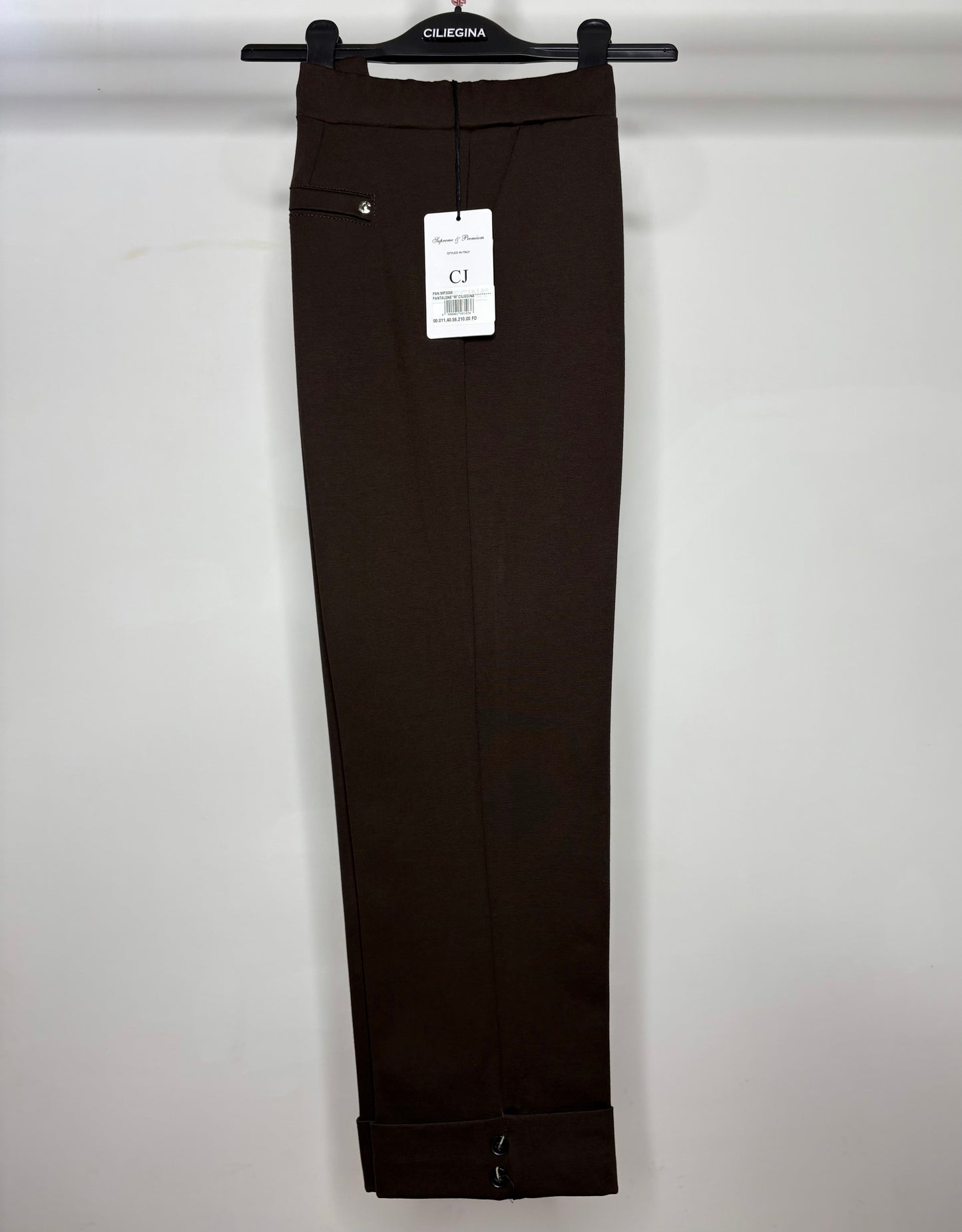 Pantaloni Tasca America con Risvolto e Bottoncini alla Caviglia, Punto Milano, Ciliegina - 4 Colori