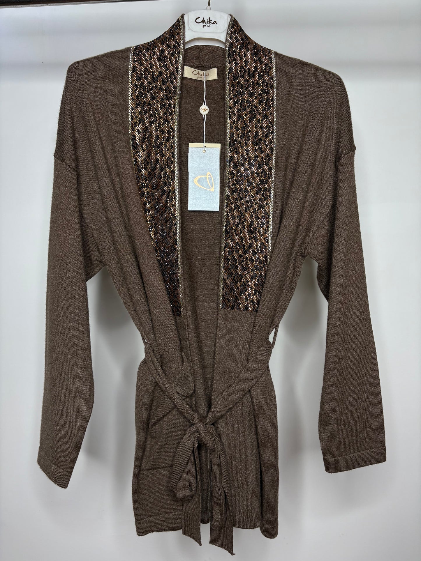 Cardigan con Cinta, Chika - Fango/Beige