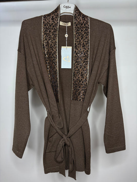 Cardigan con Cinta, Chika - Fango/Beige