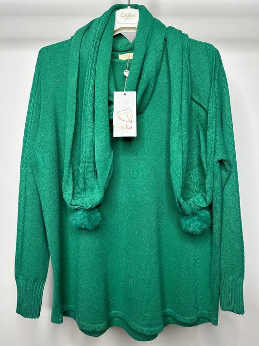 Maglia con Sciarpa, Chika - Verde/Porpora/Blu