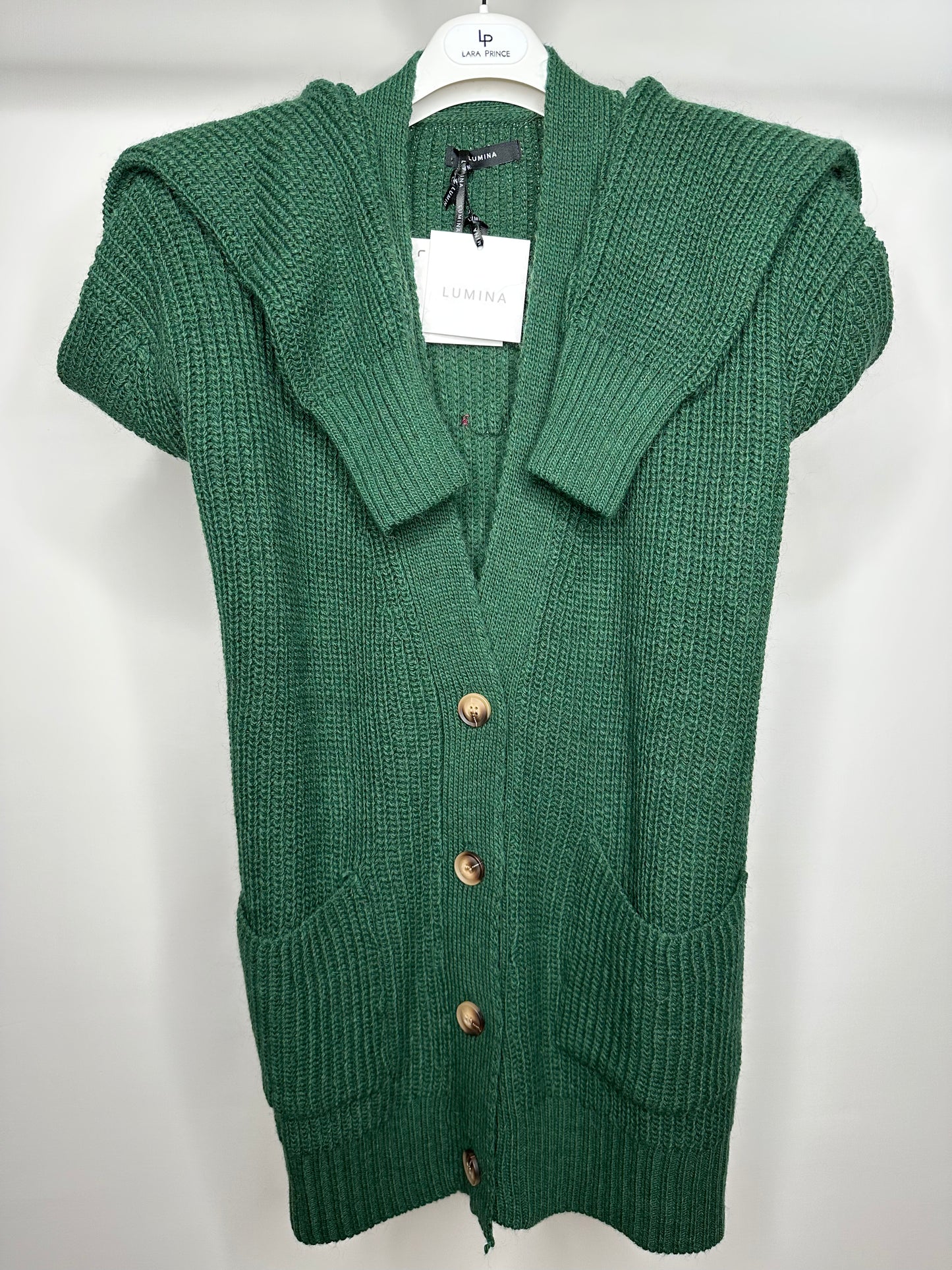 Cardigan con Bottoni e Scritta sul Retro, Lumina - Verde/Bosco