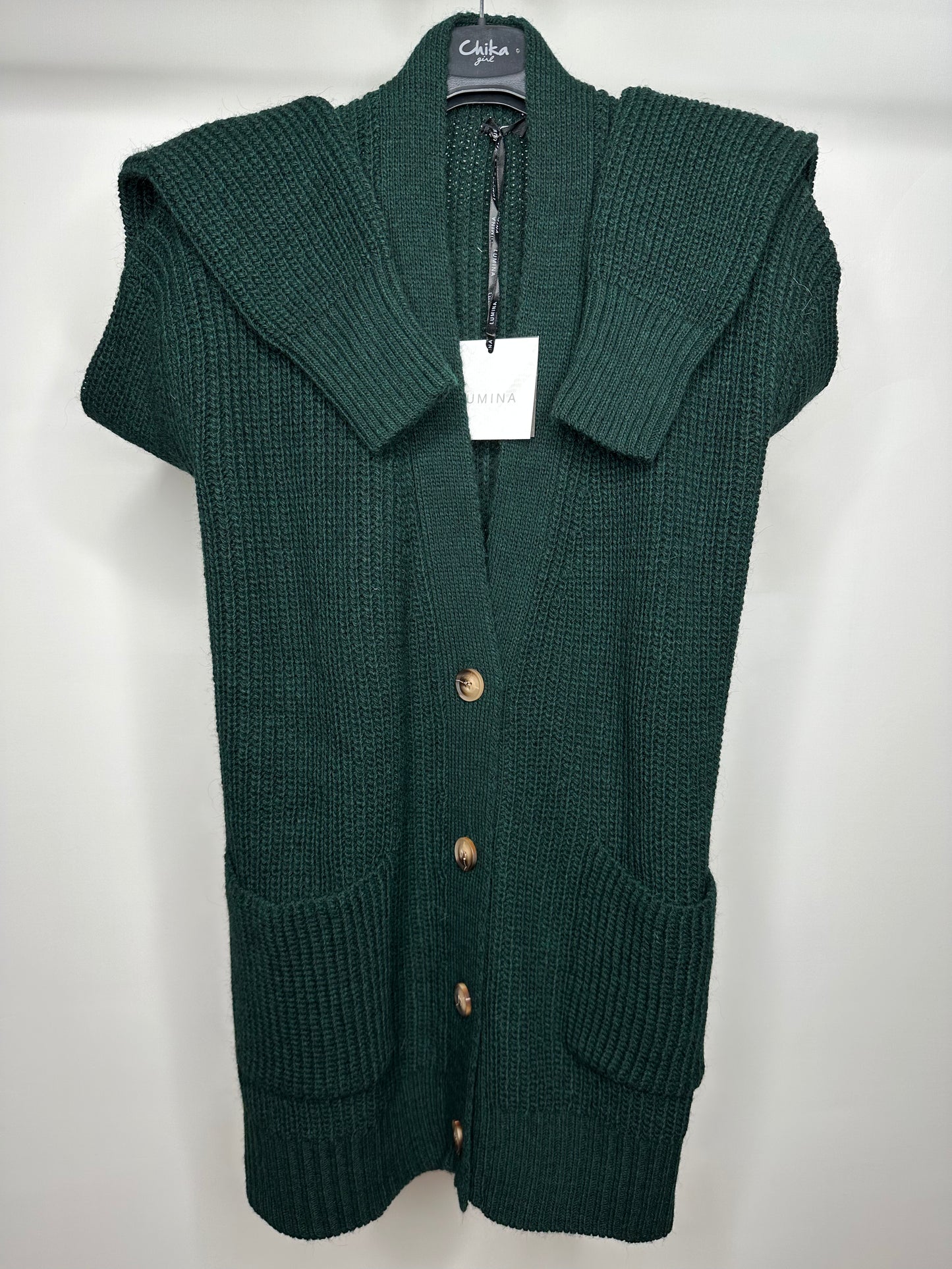 Cardigan con Bottoni e Scritta sul Retro, Lumina - Verde/Bosco