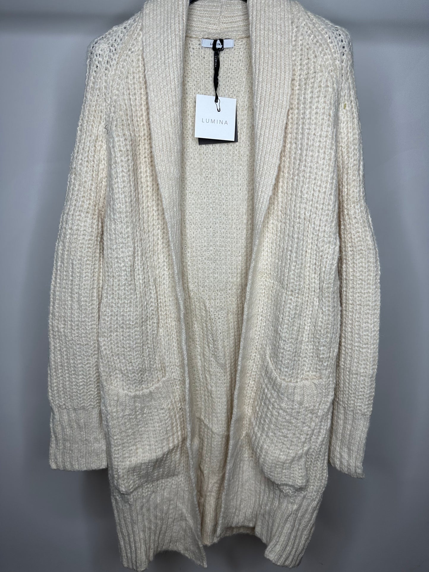 Cardigan Aperto con Tasche, Lumina - Panna