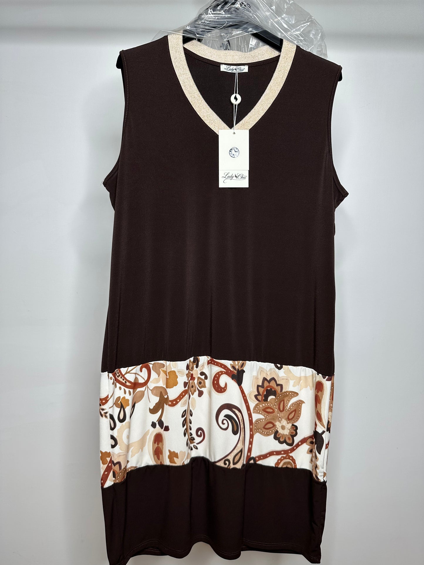 Vestito Collo a Punta, Lady Chic - Nero/Marrone