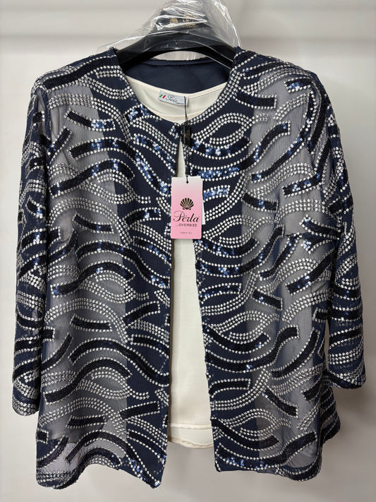 Twinset con Brillantini, Perla - Blu