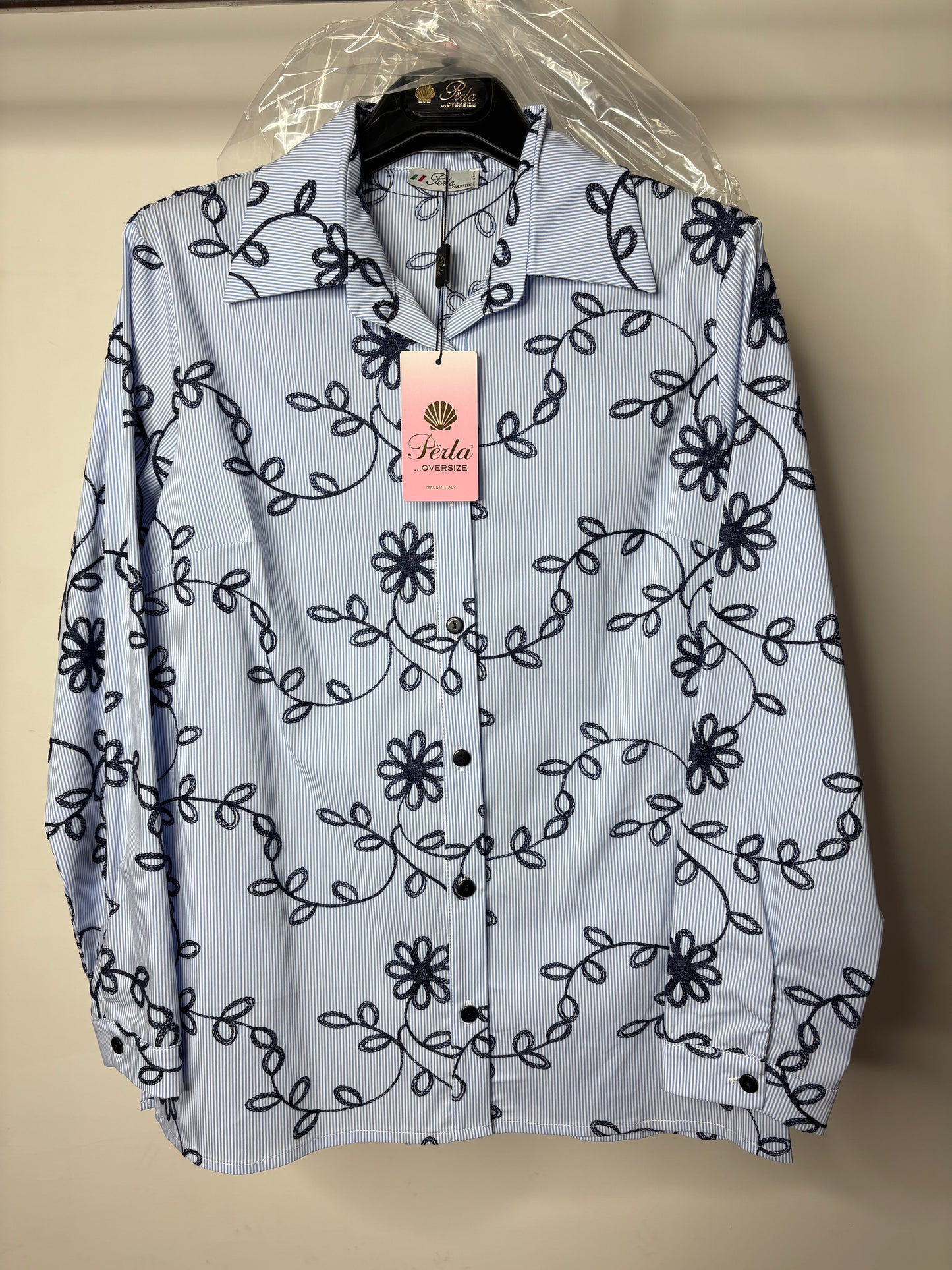 Camicia con Ricamo, Perla - Azzurro