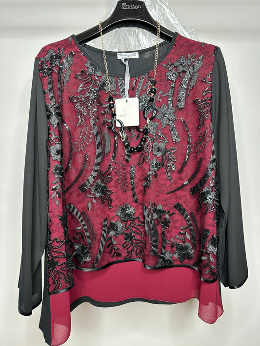 Casacca Calibrata con Collana, Emmegi - Bordeaux