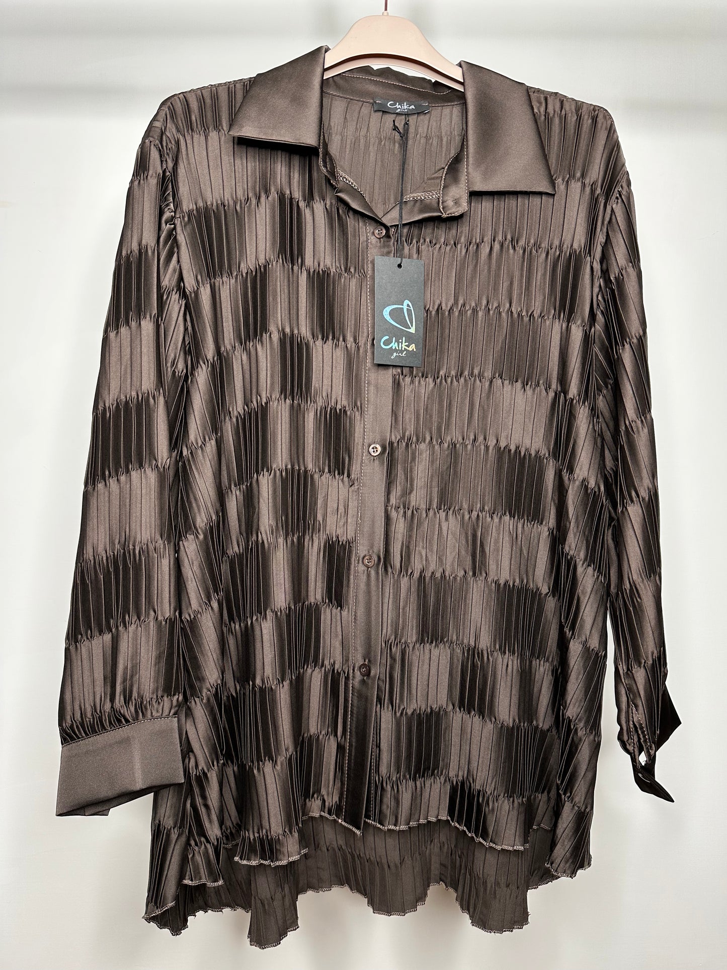 Camicia Plissettata, Chika - Marrone/Nero/Panna