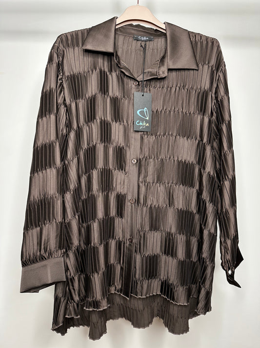 Camicia Plissettata, Chika - Marrone/Nero/Panna