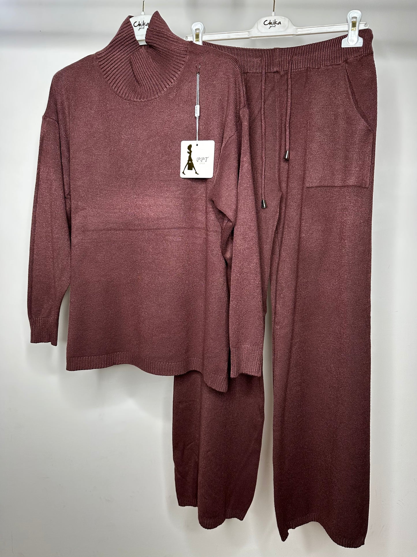 Coordinato di Lana - Bordeaux/Nero/Panna