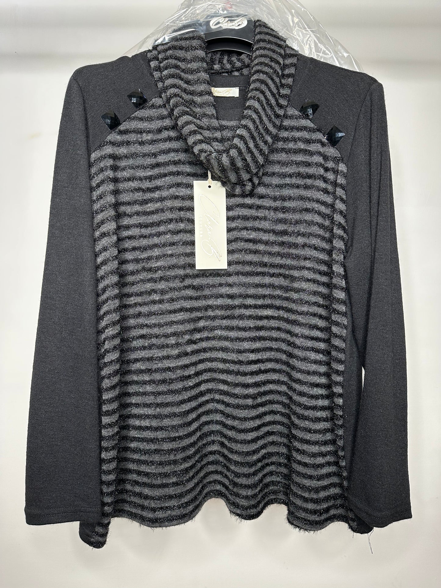 Maglia con Scaldacollo Removibile, Clara Baroni - Nero/Rosso