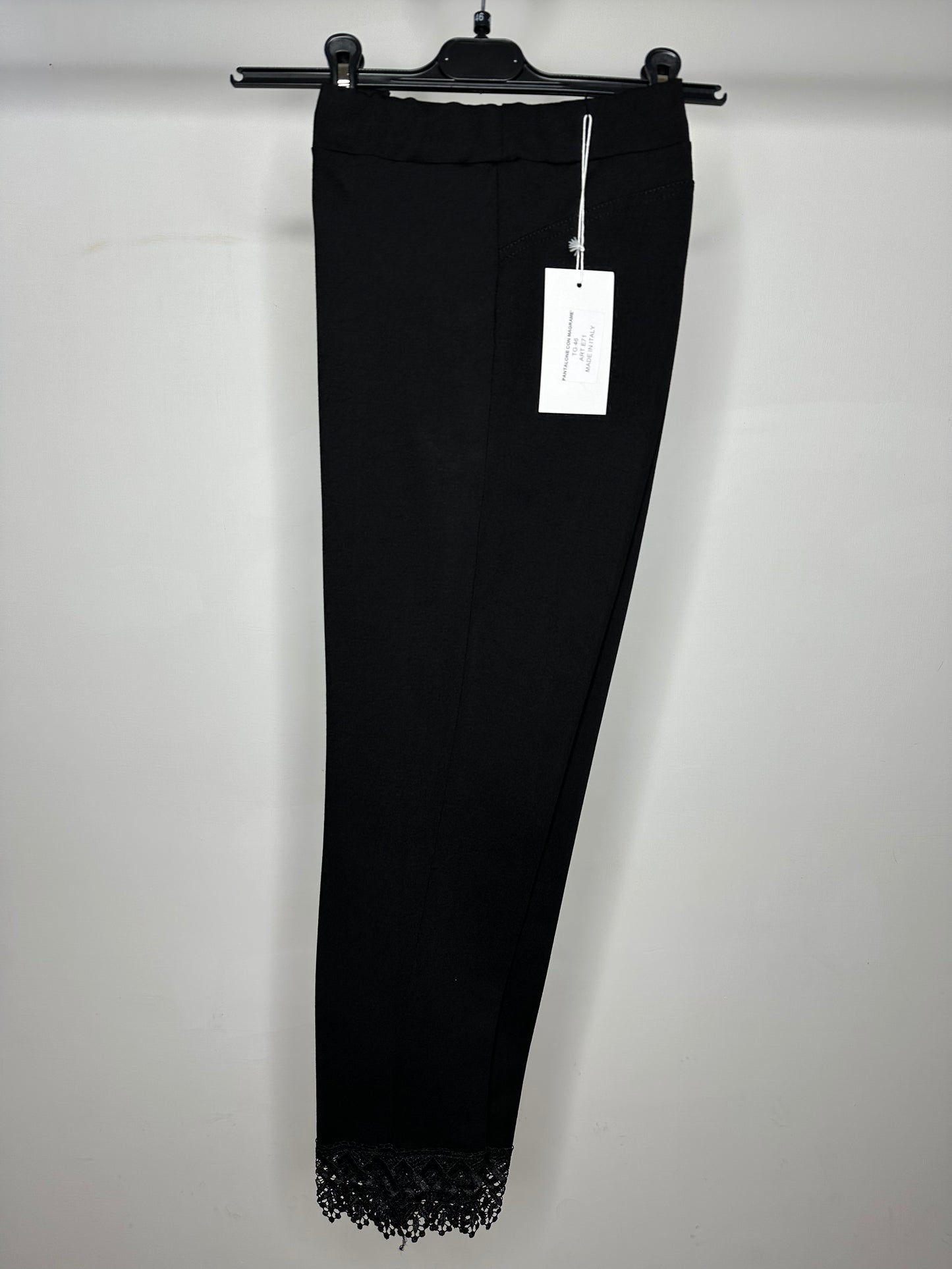 Pantaloni con Elastico in Vita e Merletto alla Caviglia, Ciliegina - Nero