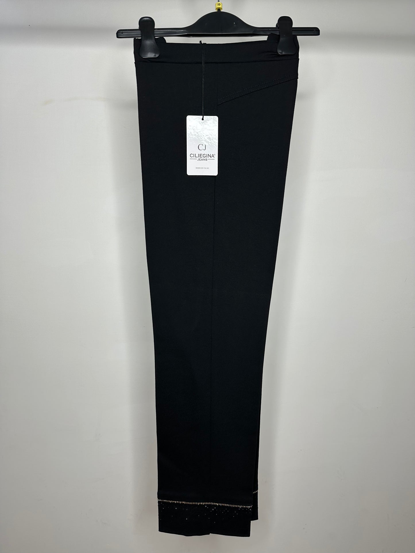 Pantaloni Elastici con Brillantini alla Caviglia, Ciliegina - Nero