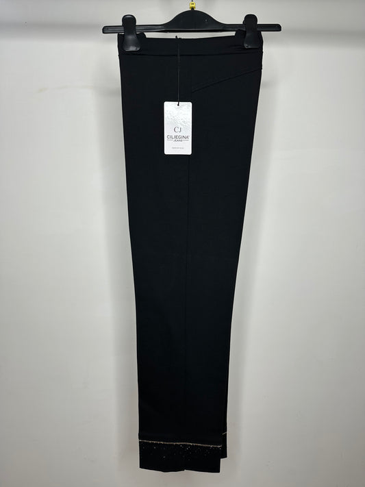 Pantaloni Elastici con Brillantini alla Caviglia, Ciliegina - Nero