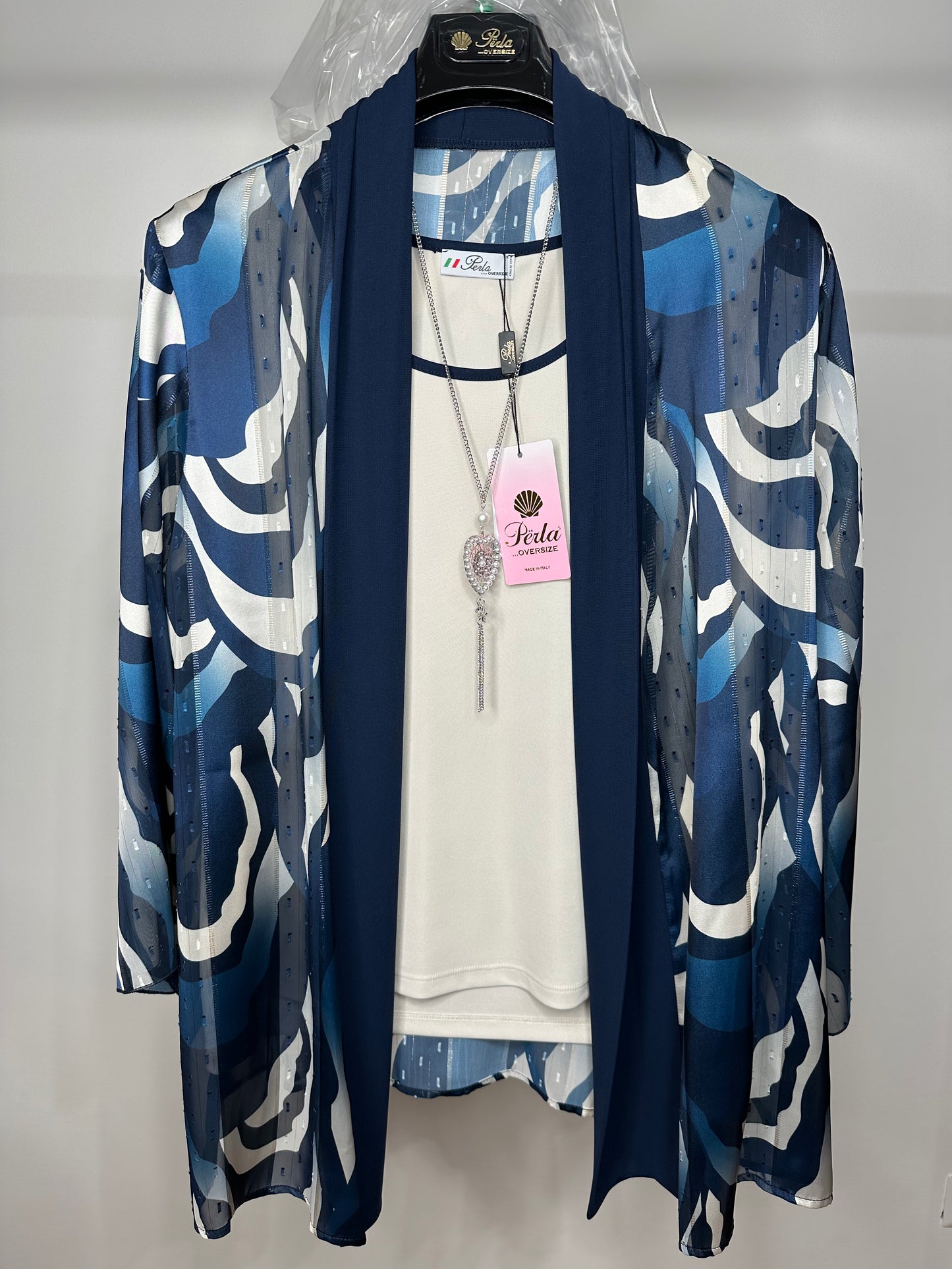 Twinset con Collana, Perla - Blu