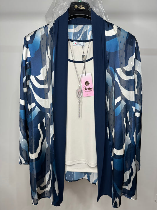 Twinset con Collana, Perla - Blu