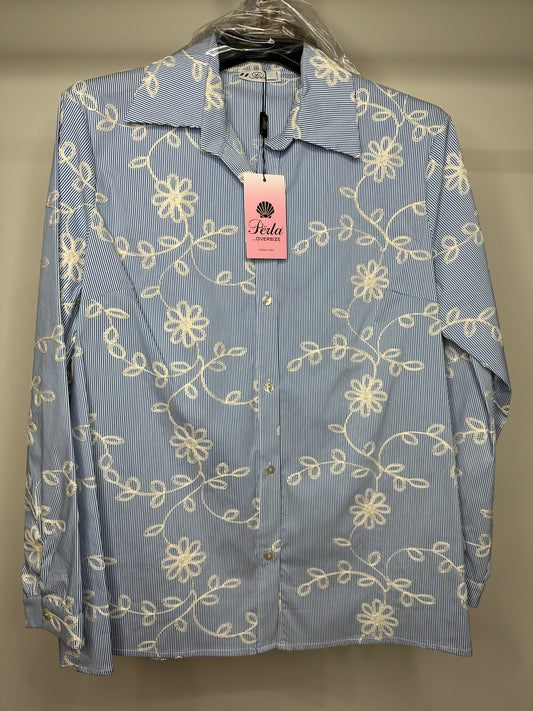 Camicia a Fiori, Perla - Azzurro