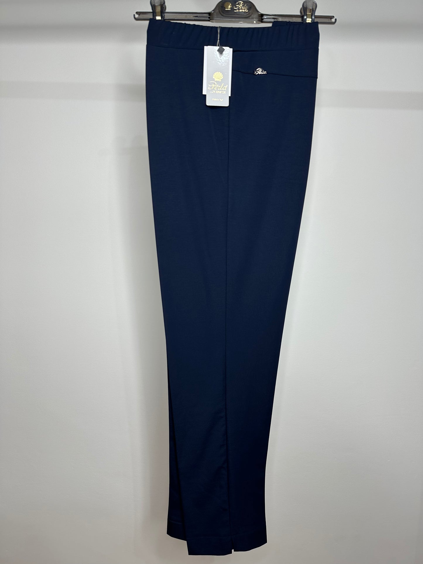 Pantaloni Calibrati con Placchetta, Perla - Blu
