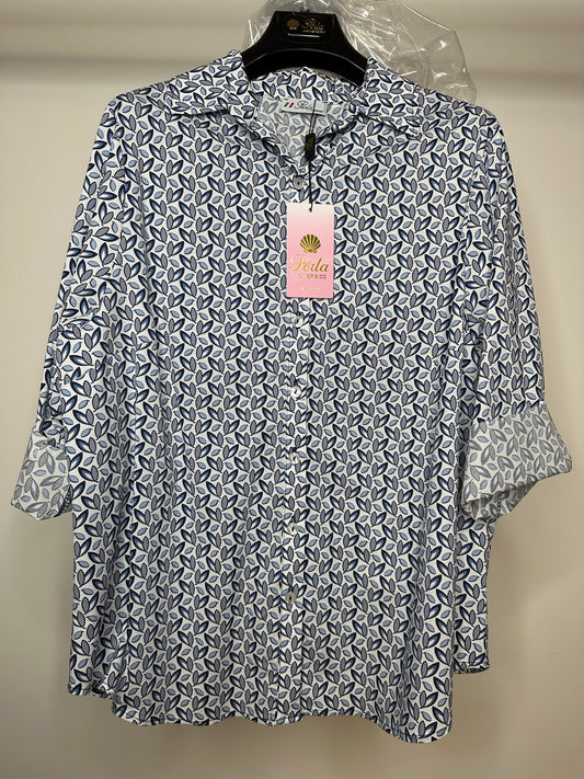 Camicia Calibrata di Cotone, Perla - Blu