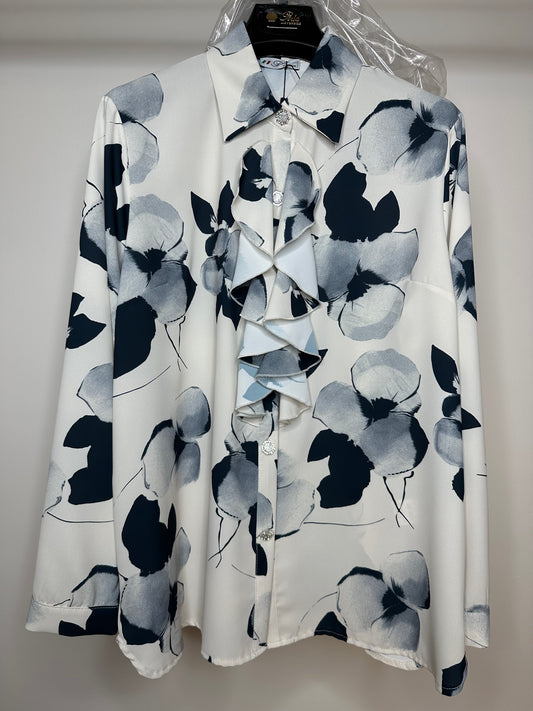 Camicia con Bottoni al Collo, Perla - Blu