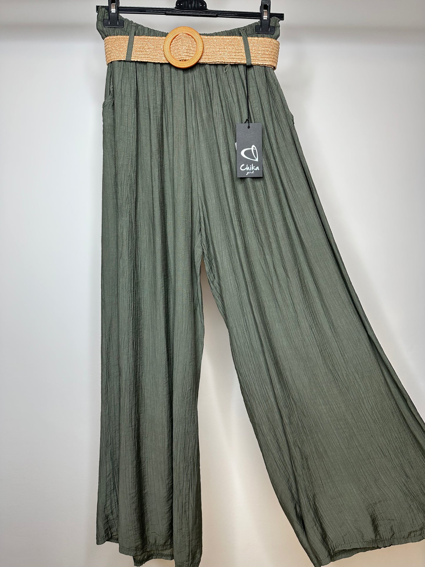 Pantaloni di Lino, Chika - Verde/Fango/Nero