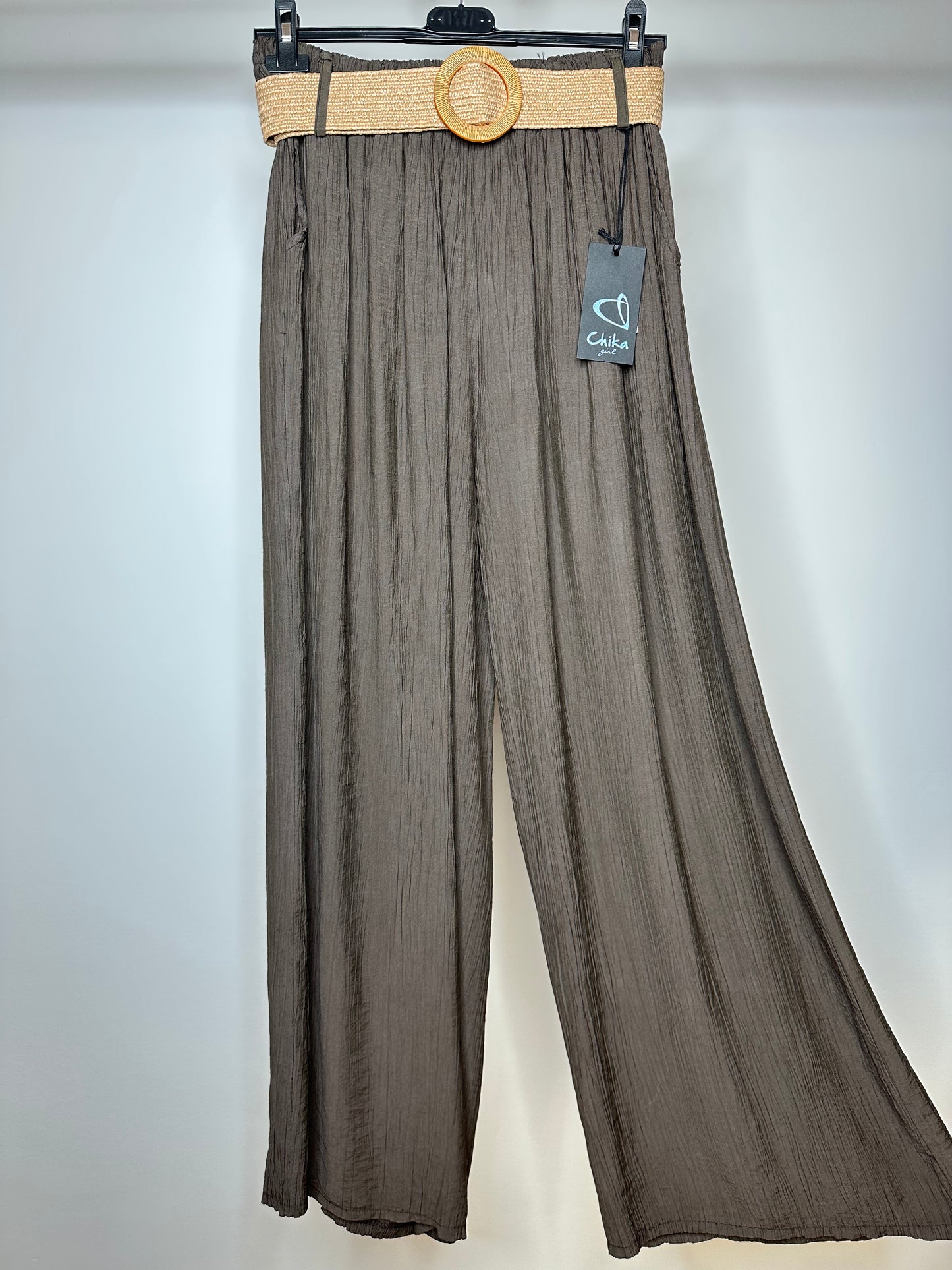 Pantaloni di Lino, Chika - Verde/Fango/Nero