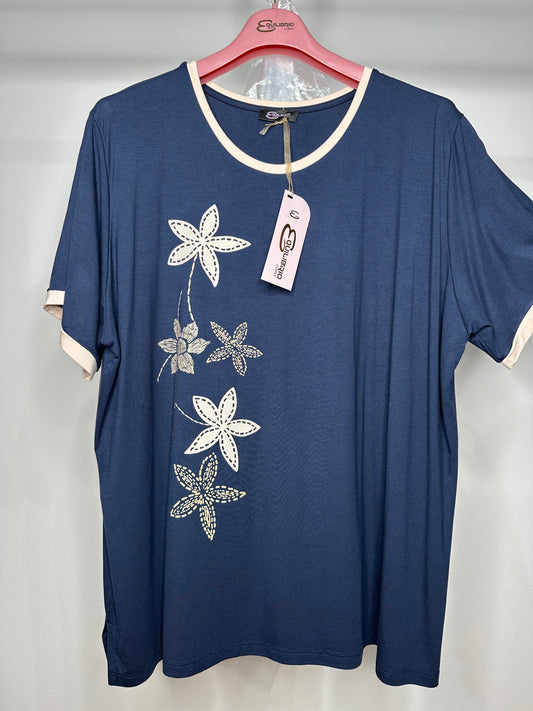 Maglia Calibrata a Fiori - Blu/Nero