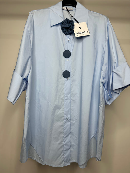 Camicia Over con Bottoni - Azzurro/Bianco