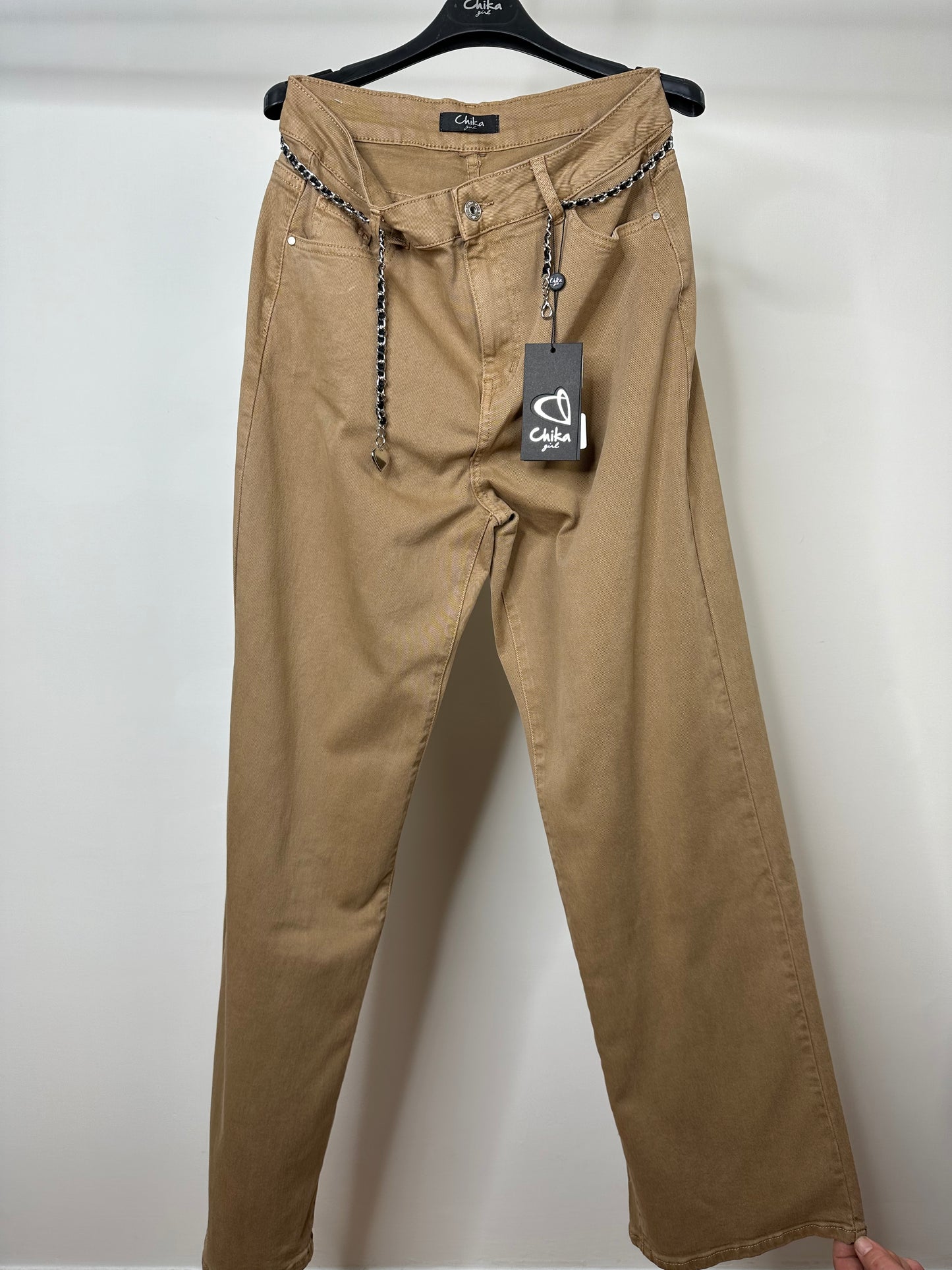 Jeans a Zampa Elastici, Chika - Beige/Tabacco