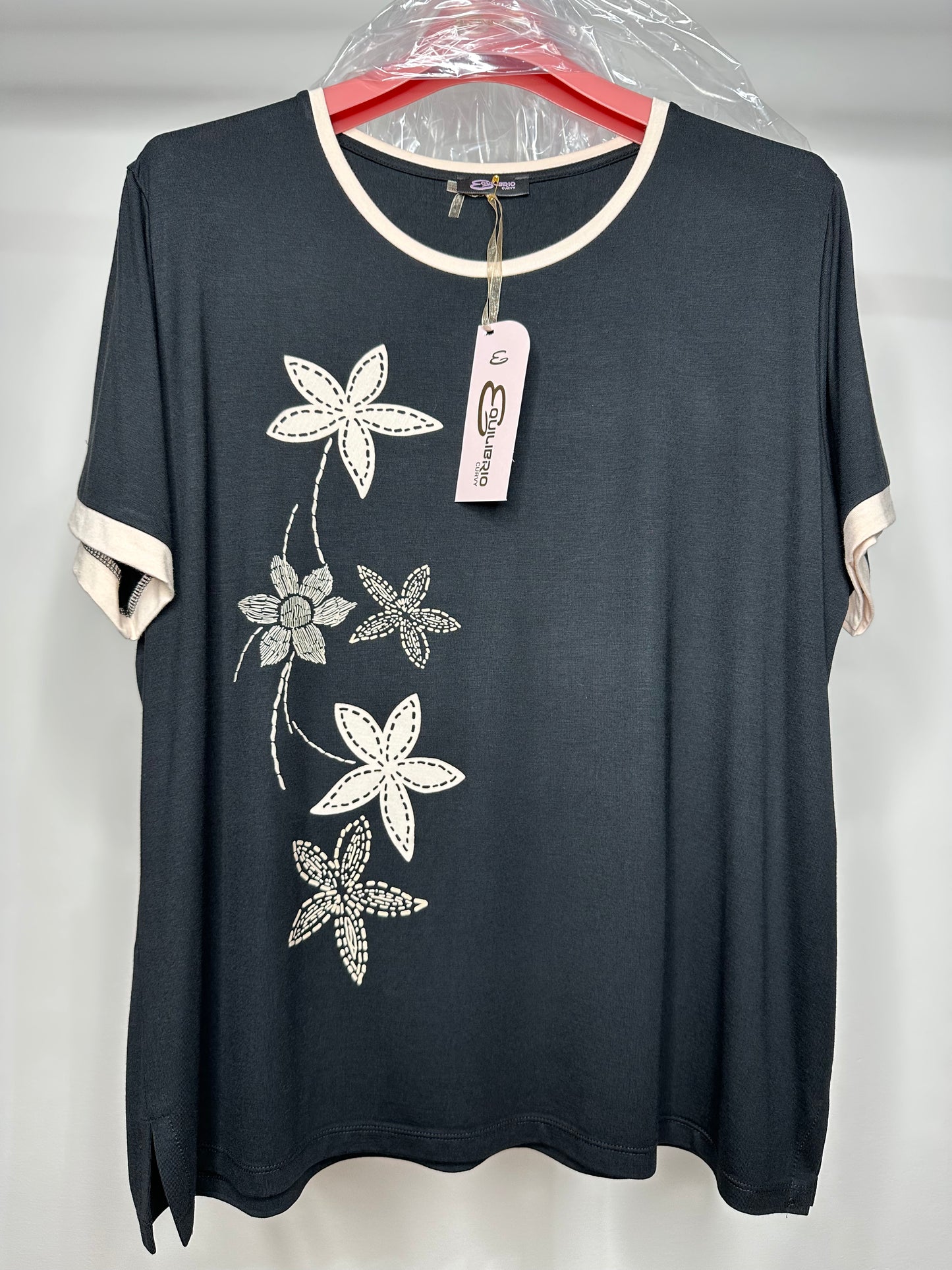 Maglia Calibrata a Fiori - Blu/Nero