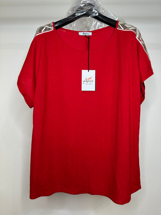 Maglietta Calibrata di Lino - Rosso/Blu/Bianco