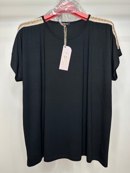 Maglia Calibrata con Ricamo - Nero