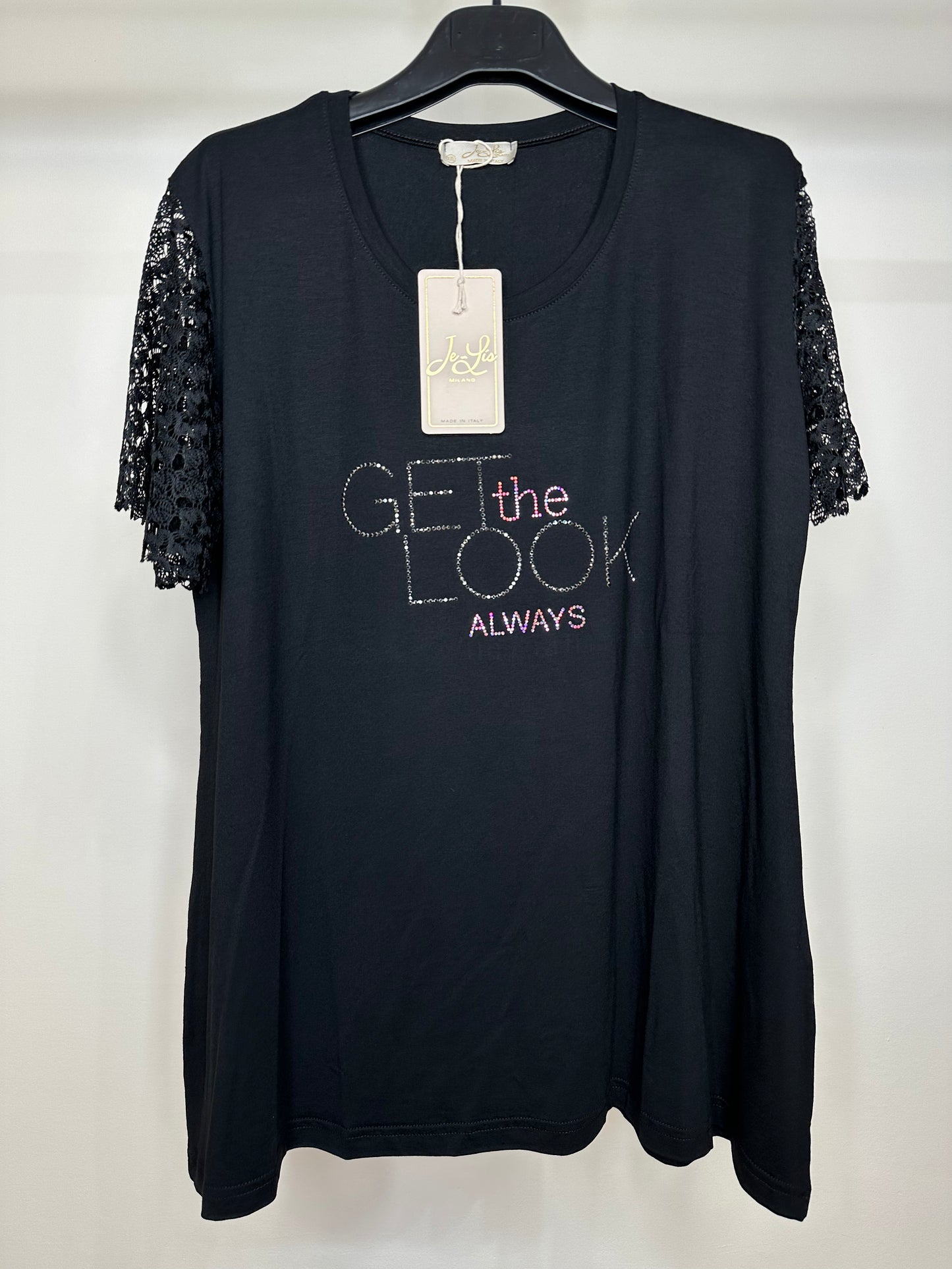 Maglia con Maniche in Macramè - Nero